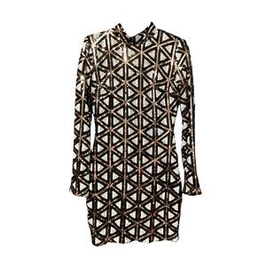 Lulu’s Geometric Sequin Long Sleeve Sheath Dress M VGUC